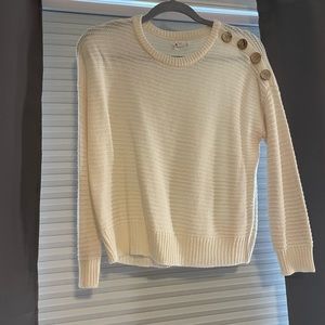 Waffle knit cream crop sweater with button detail